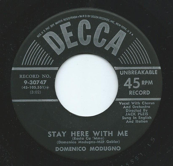 Domenico Modugno - Stay Here With Me (Resta Cu 'Mme) / Io - Used Viny