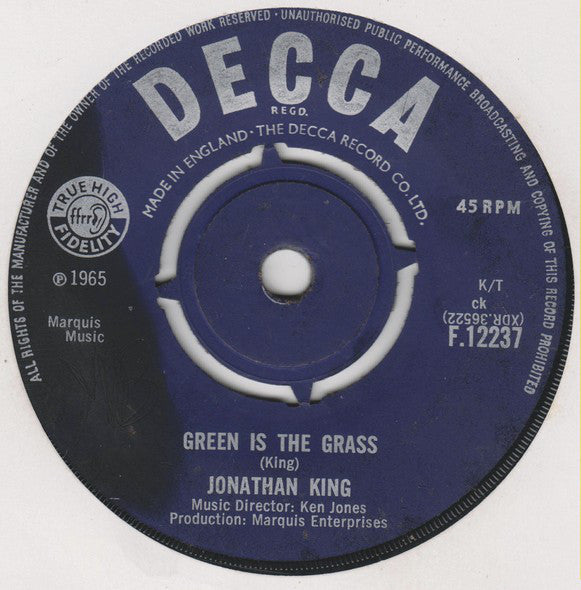 Jonathan King - Green Is The Grass - Used Vinyl Record 7"