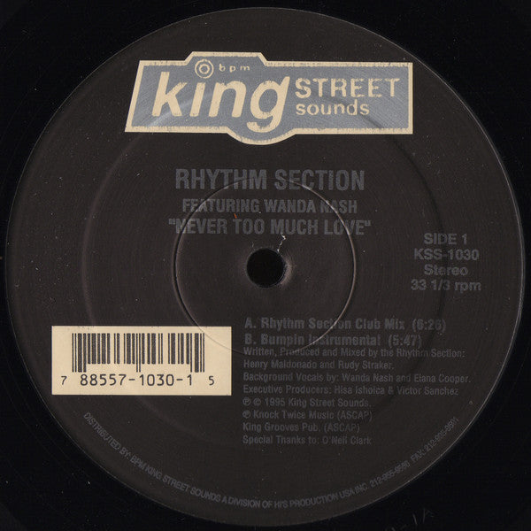 Rhythm Section - Never Too Much Love - Used Vinyl Record 12"