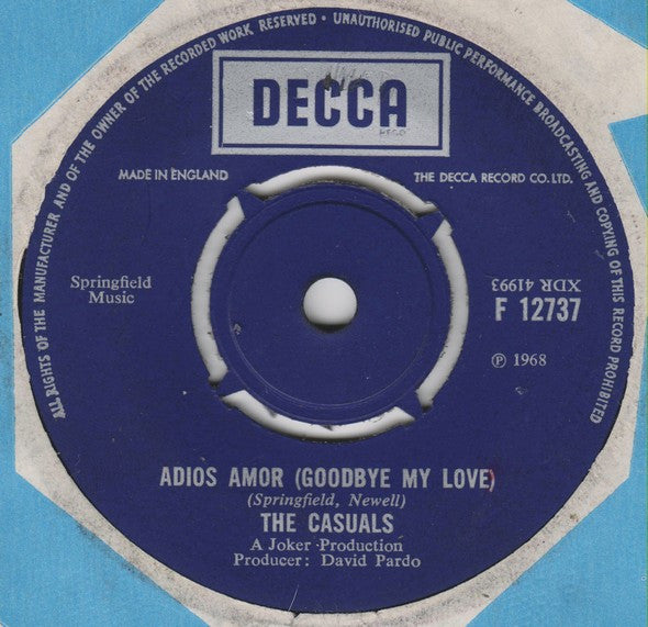 Casuals - Adios Amor (Goodbye My Love) - Used Vinyl Record 7"