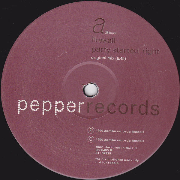 Firewall - Party Started Right - Used Vinyl Record 12"