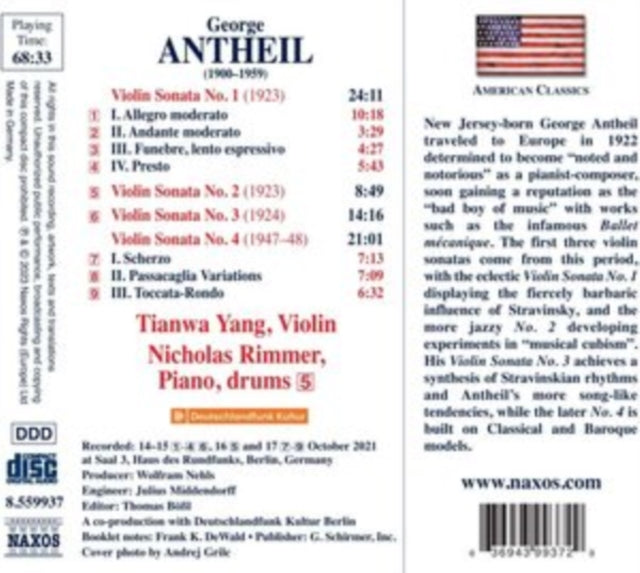 TIANWA YANG; NICHOLA - GEORGE ANTHEIL VIOLIN SONATAS - CD