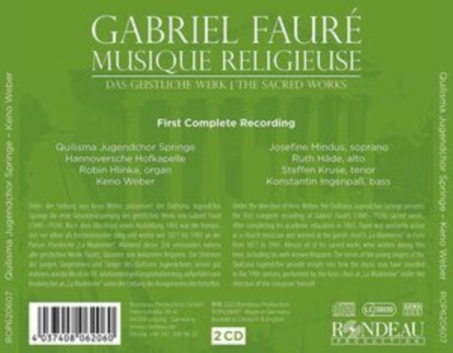 QUILISMA JUGENDCHOR - GABRIEL FAURE MUSIQUE RELIGIE - CD