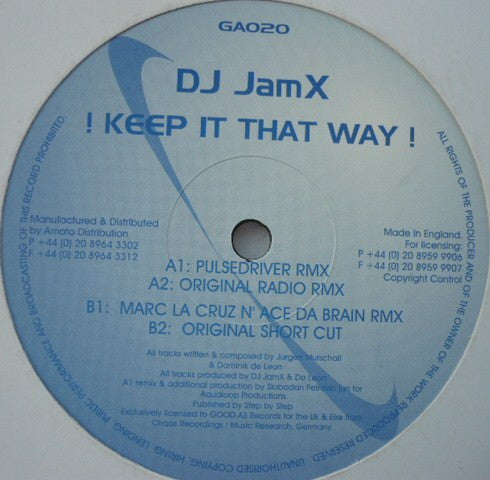 DJ JamX - !Keep It That Way! - Used Vinyl Record 12"