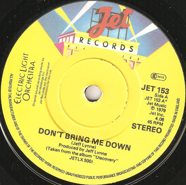 Electric Light Orche - Don't Bring Me Down - Used Vinyl Record 7"