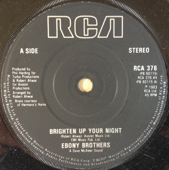 Ebony Brothers - Brighten Up Your Night - Used Vinyl Record 7"