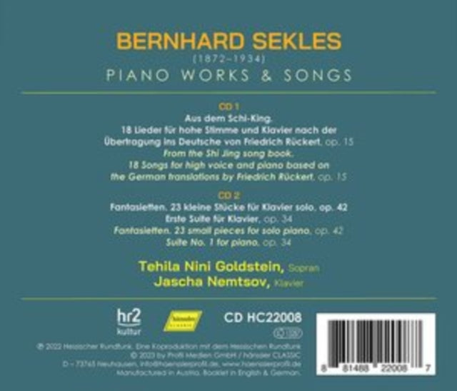 TEHILA NINI GOLDSTEI - BERNHARD SEKLES PIANO WORKS & - CD