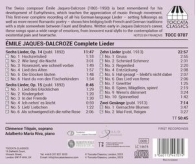 TILQUIN/RIVA - JAQUES-DALCROZE - LIEDER - CD