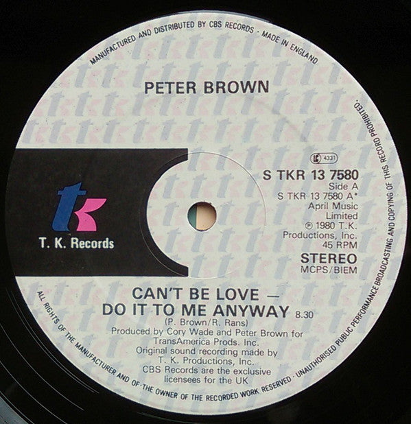 Peter Brown - Can't Be Love - Do It To Me Anyway - Used Vinyl Record