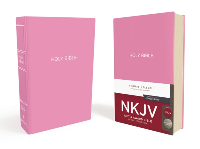 Thomas Nelson - NKJV, Gift and Award Bible, Leather-Look, Pink, Red Le