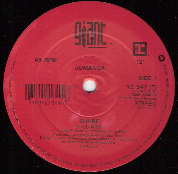 Jomanda - Share - Used Vinyl Record 12"
