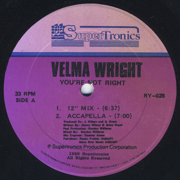 Velma Wright - You're Not Right - Used Vinyl Record 12"