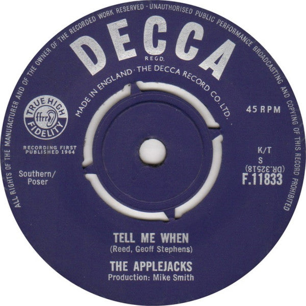Applejacks - Tell Me When - Used Vinyl Record 7"
