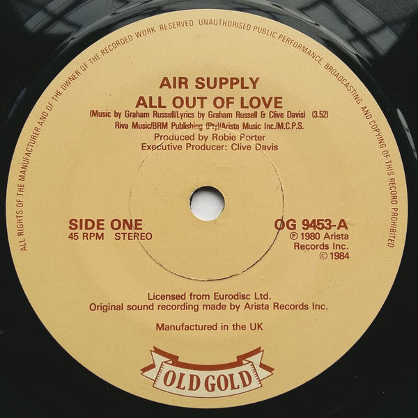 Air Supply - All Out Of Love / Even The Nights Are Better - Used Vin