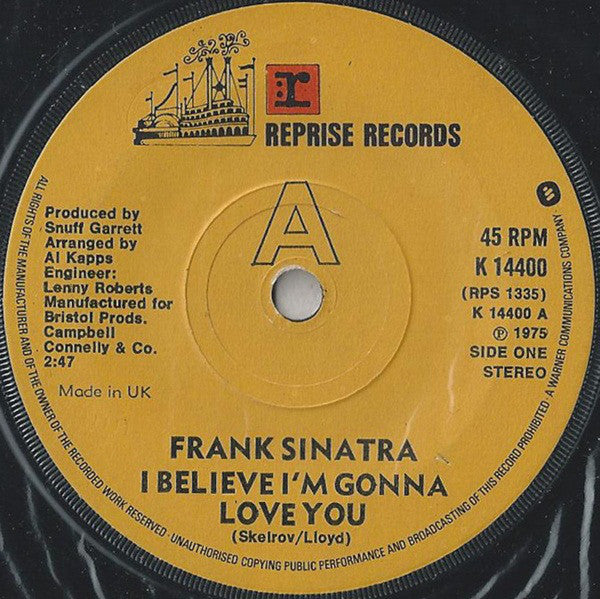 Frank Sinatra - I Believe I'm Gonna Love You - Used Vinyl Record 7"