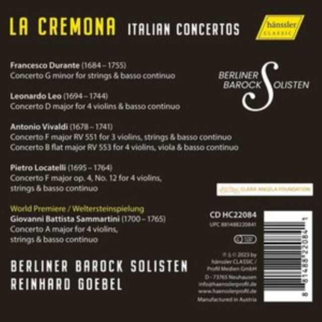 BERLINER BAROCK SOLI - LA CREMONA - ITALIAN CONCERTOS - CD