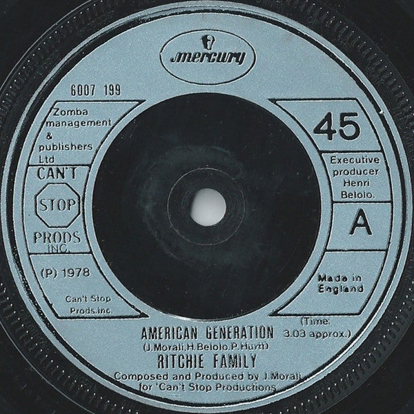 Ritchie Family - American Generation - Used Vinyl Record 7"