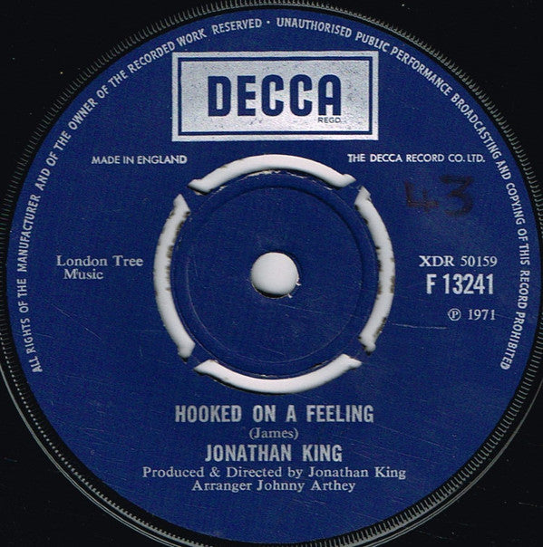 Jonathan King - Hooked On A Feeling - Used Vinyl Record 7"