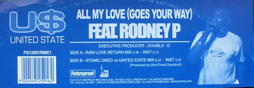 United State - All My Love (Goes Your Way) - Used Vinyl Record 12"