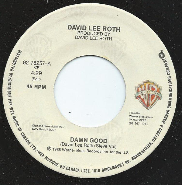 David Lee Roth - Damn Good - Used Vinyl Record 7"