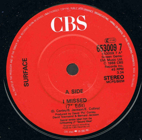 Surface - I Missed - Used Vinyl Record 7"
