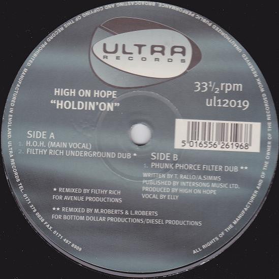 High On Hope - Holdin' On - Used Vinyl Record 12"