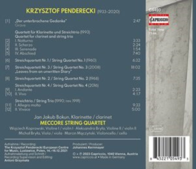 JAN JAKUB BOKUN; MEC - PENDERECKISTRING QUARTETS - CD