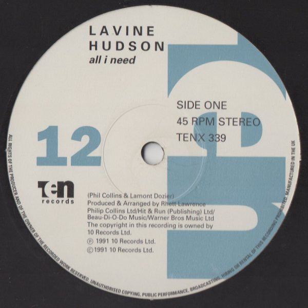 Lavine Hudson - All I Need - Used Vinyl Record 12"
