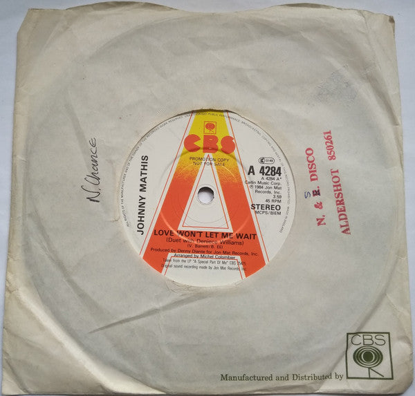 Johnny Mathis - Love Won't Let Me Wait - Used Vinyl Record 7"