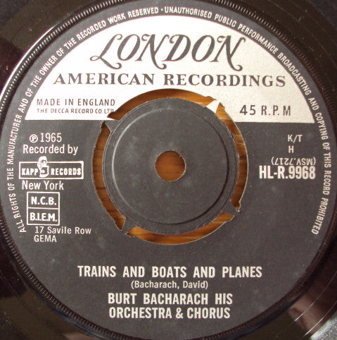 Burt Bacharach & His - Trains And Boats And Planes - Used Vinyl Recor