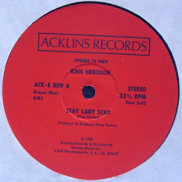 King Errisson - Stay Lady Stay - Used Vinyl Record 12"