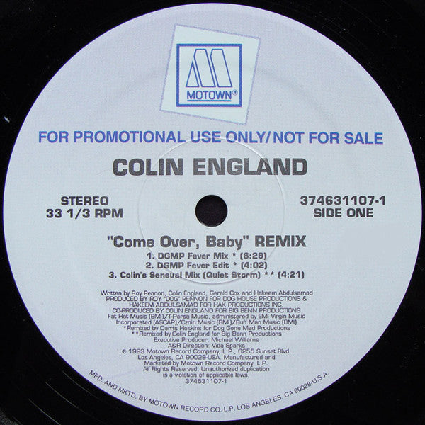 Colin England - Come Over, Baby (Remix) - Used Vinyl Record 1