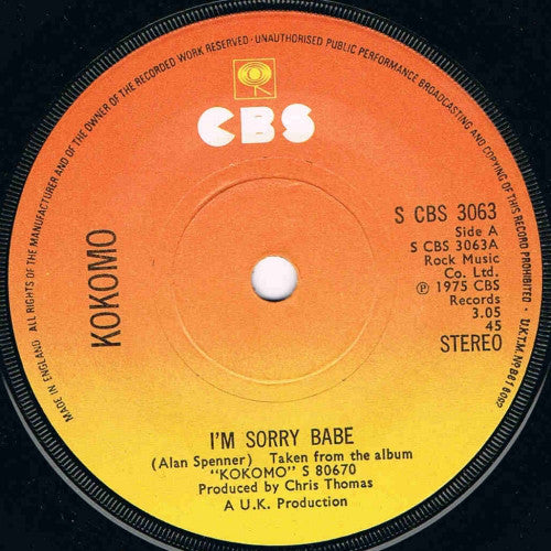 Kokomo - I'm Sorry Babe - Used Vinyl Record 7"