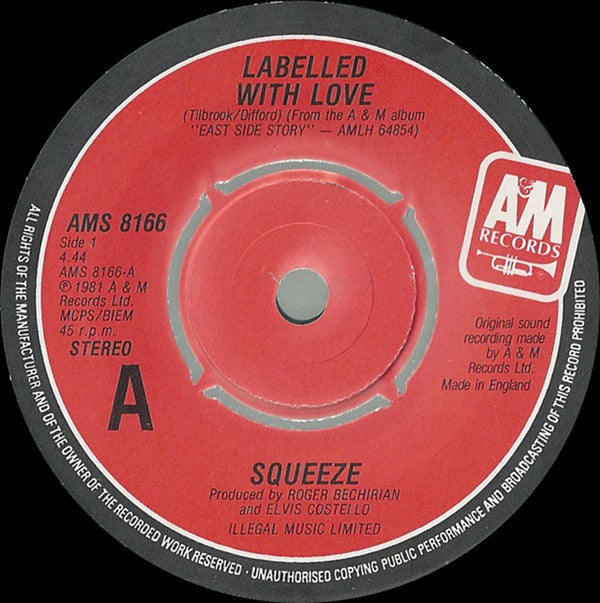 Squeeze - Labelled With Love - Used Vinyl Record 7"