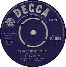Billy Fury - It's Only Make Believe - Used Vinyl Record 7"