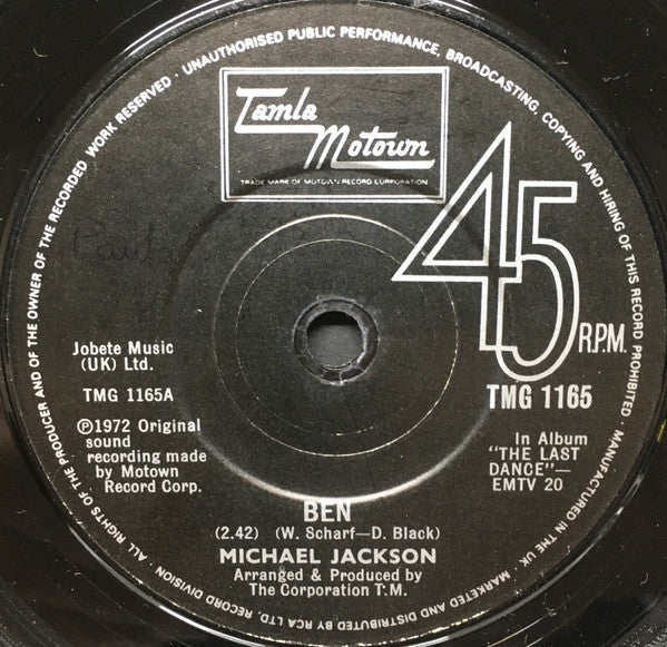 Michael Jackson - Ben / Abraham, Martin And John - Used Vinyl Record