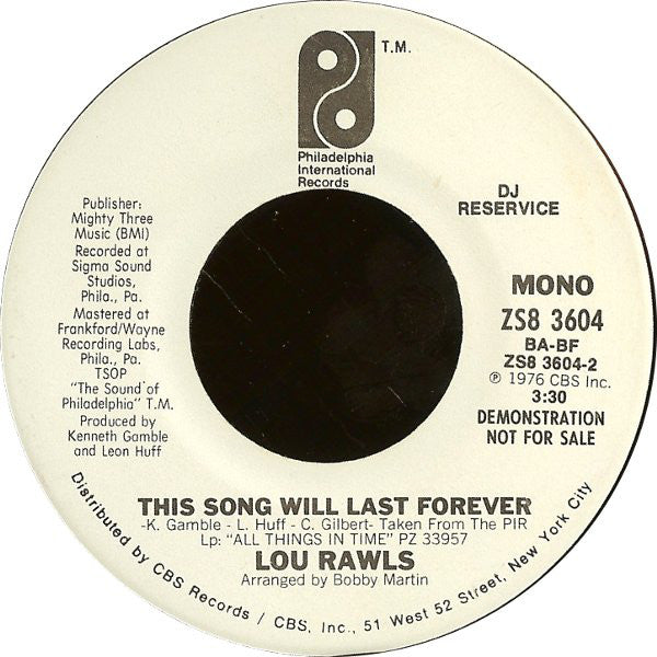Lou Rawls - This Song Will Last Forever - Used Vinyl Record
