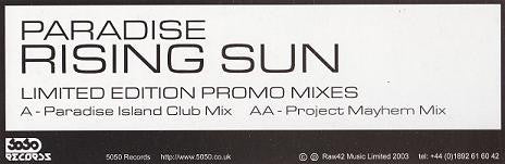Paradise - Rising Sun (Remixes) - Used Vinyl Record 12"