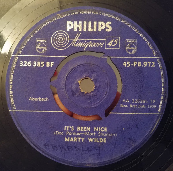 Marty Wilde - It's Been Nice - Used Vinyl Record 7"