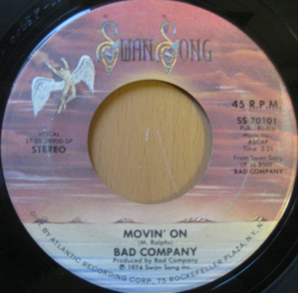 Bad Company - Movin' On - Used Vinyl Record 7"