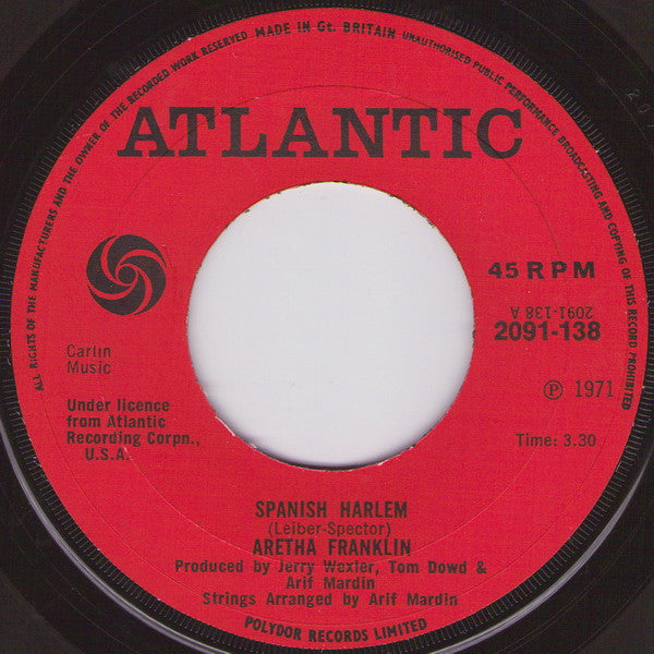 Aretha Franklin - Spanish Harlem - Used Vinyl Record 7"