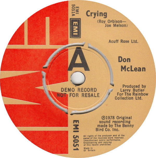 Don McLean - Crying - Used Vinyl Record 7"