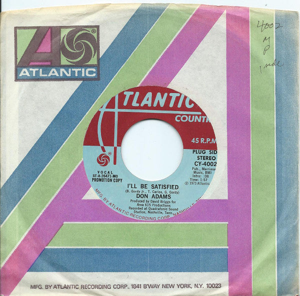 Don Adams - I'll Be Satisfied - Used Vinyl Record 7"