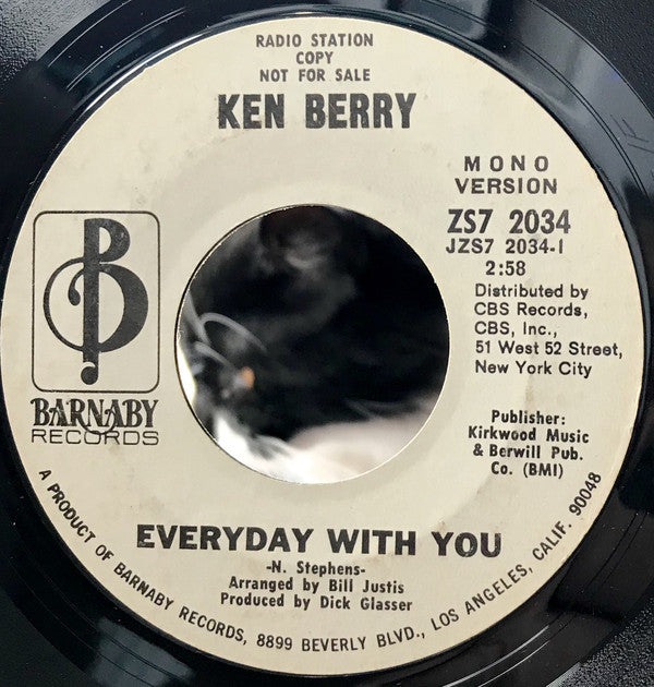 Ken Berry - Everyday With You - Used Vinyl Record 7"