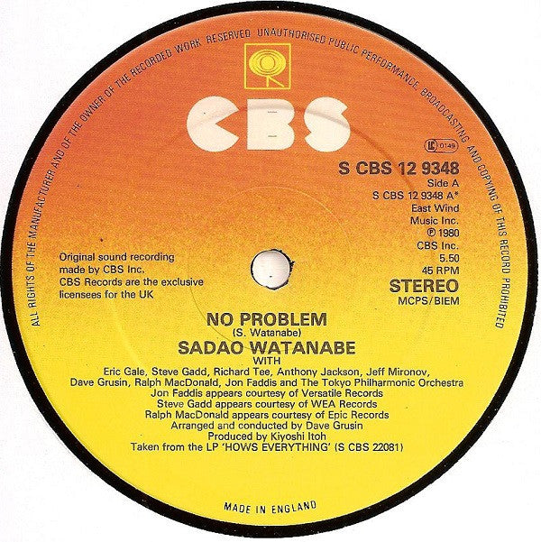 Sadao Watanabe - No Problem / All About Love - Used Vinyl Record 12"
