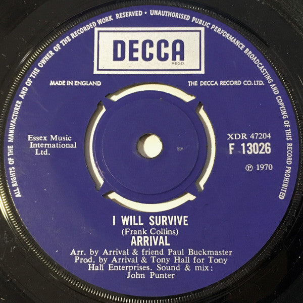 Arrival - I Will Survive - Used Vinyl Record 7"
