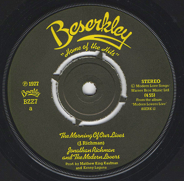 Jonathan Richman & T - Morning Of Our Lives - Used Vinyl Record 7"