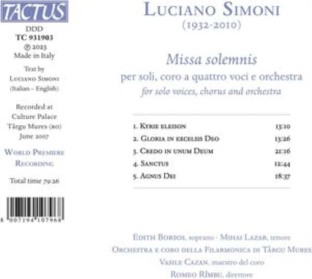 EDITH BORSOS; MIHAI - LUCIANO SIMONI MISSA SOLEMNIS - CD