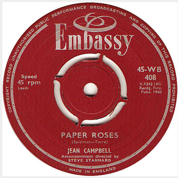 Jean Campbell - Paper Roses / Train Of Love - Used Vinyl Record 7"