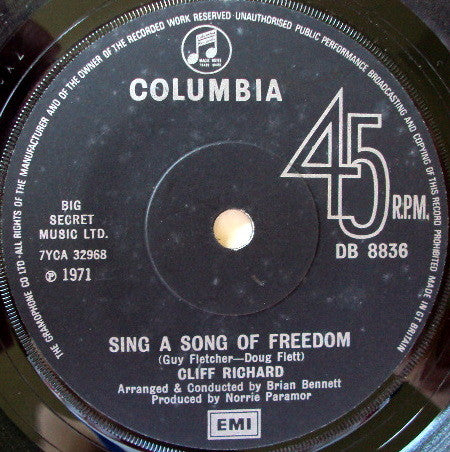 Cliff Richard - Sing A Song Of Freedom - Used Vinyl Record 7"